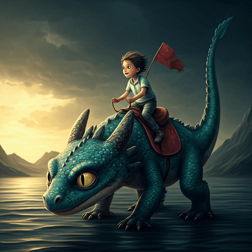 Child riding dragon